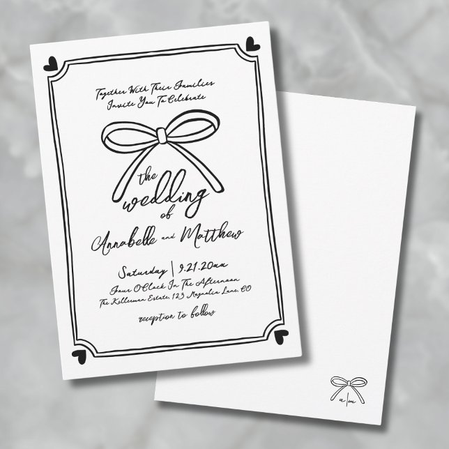 Hand Drawn Whimsical Bow Wedding Invitation (Hand Drawn Whimsical Bow Wedding Invitation)