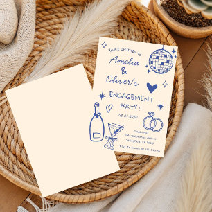 Hand Drawn Whimsical Champagne Disco Engagement Invitation