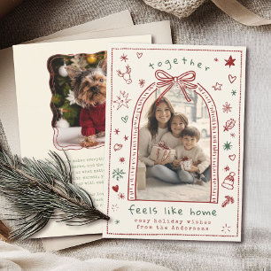 Hand Drawn Whimsical Christmas Bow Doodle Photo Holiday Card