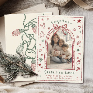 Hand Drawn Whimsical Christmas Bow Doodle Photo Holiday Card