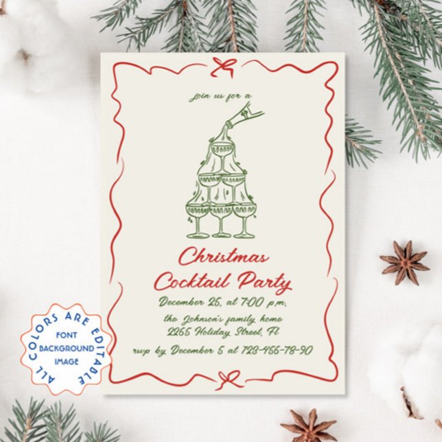 Hand Drawn Whimsical Christmas Cocktail Party Invitation (Creator Uploaded)