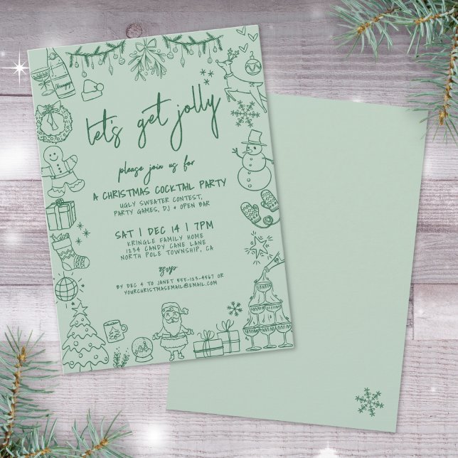 Hand Drawn Whimsical Christmas Cocktail Party Invitation (Hand Drawn Whimsical Christmas Cocktail Party Invitation)