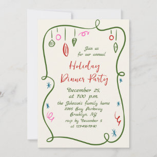 Hand Drawn Whimsical Christmas Holiday Dinner Invitation