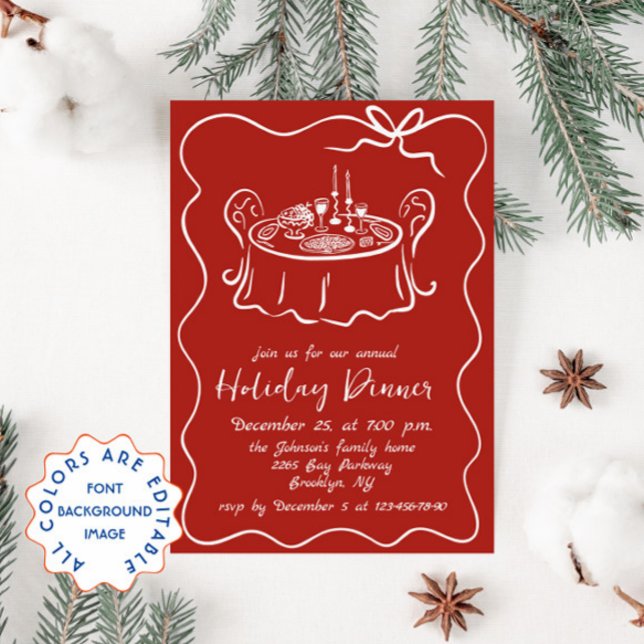 Hand Drawn Whimsical Christmas Holiday Dinner Invitation (Creator Uploaded)