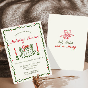 Hand Drawn Whimsical Christmas Holiday Dinner Invitation