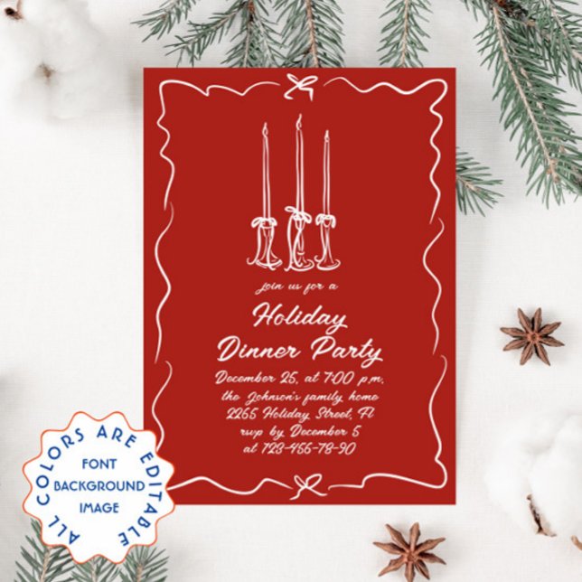 Hand Drawn Whimsical Christmas Holiday Dinner Invitation (Creator Uploaded)