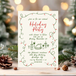 Hand Drawn Whimsical Christmas Holiday Dinner Invitation