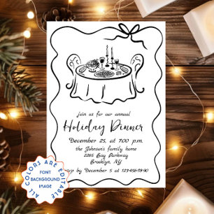 Hand Drawn Whimsical Christmas Holiday Dinner Invitation