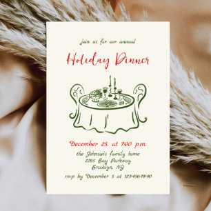 Hand Drawn Whimsical Christmas Holiday Dinner Invitation