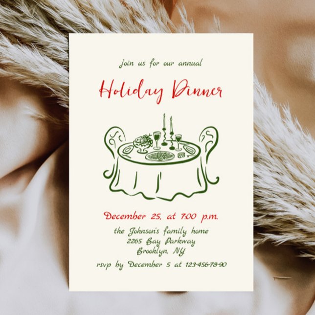 Hand Drawn Whimsical Christmas Holiday Dinner Invitation (Creator Uploaded)