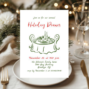Hand Drawn Whimsical Christmas Holiday Dinner Invitation