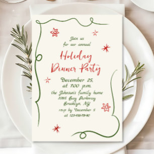 Hand Drawn Whimsical Christmas Holiday Dinner Invitation