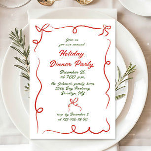 Hand Drawn Whimsical Christmas Holiday Dinner Invitation