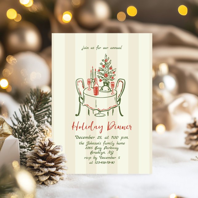 Hand Drawn Whimsical Christmas Holiday Dinner Invitation (Creator Uploaded)