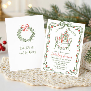 Hand Drawn Whimsical Christmas Holiday Dinner Invitation