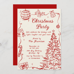 Hand Drawn Whimsical Christmas Holiday Party Invitation