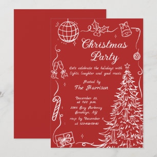 Hand Drawn Whimsical Christmas Holiday Party Invitation