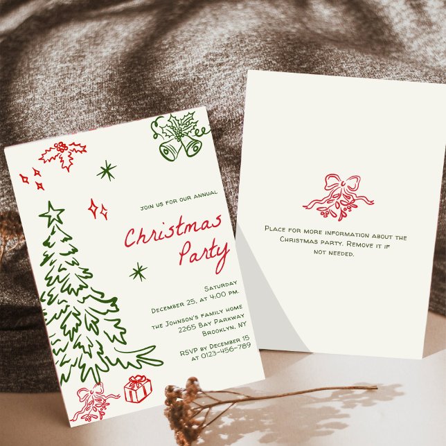 Hand Drawn Whimsical Christmas Holiday Party Invitation (Creator Uploaded)