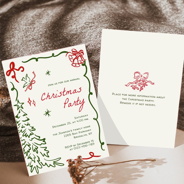 Hand Drawn Whimsical Christmas Holiday Party Invitation (Creator Uploaded)