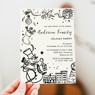 Hand Drawn Whimsical Christmas Holiday Party Invitation
