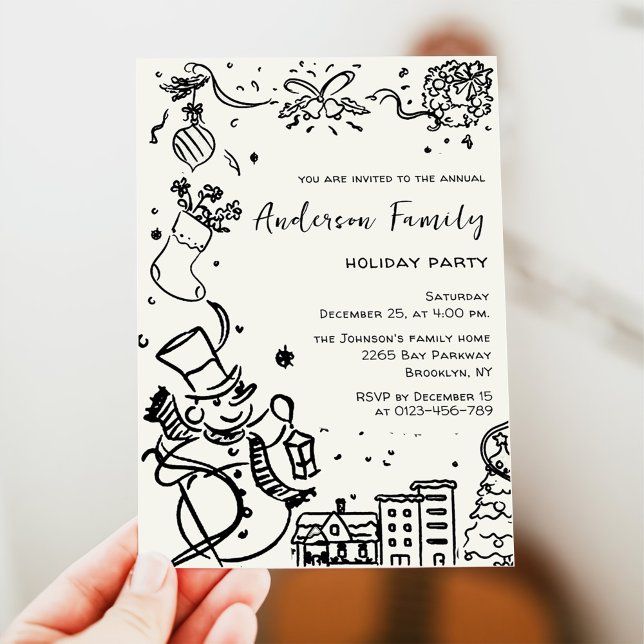 Hand Drawn Whimsical Christmas Holiday Party Invitation (Creator Uploaded)
