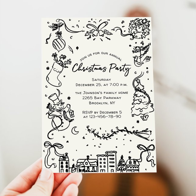 Hand Drawn Whimsical Christmas Holiday Party Invitation (Creator Uploaded)