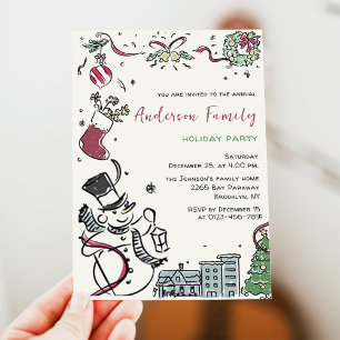 Hand Drawn Whimsical Christmas Holiday Party Invitation