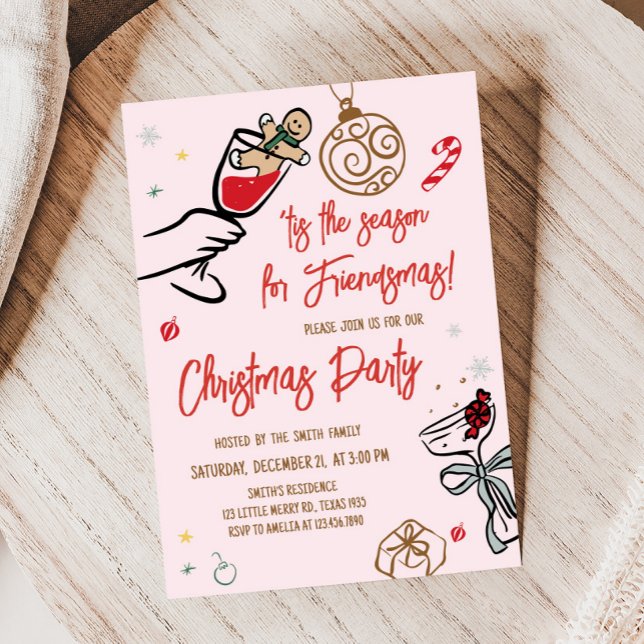 Hand Drawn Whimsical Christmas Party Invitation (Whimsical Hand Drawn Cocktail Christmas Party Invitation
)