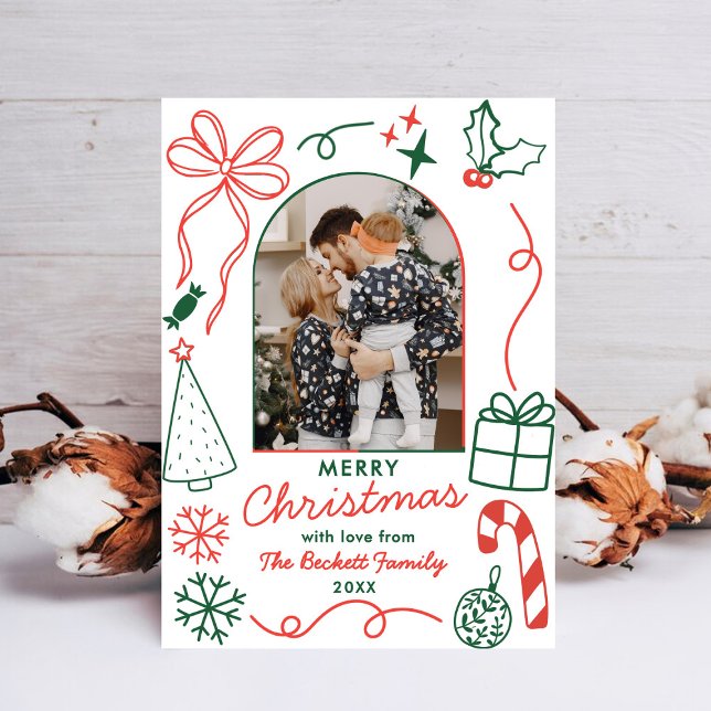 Hand Drawn Whimsical Christmas Photo Arch Holiday Card (Creator Uploaded)