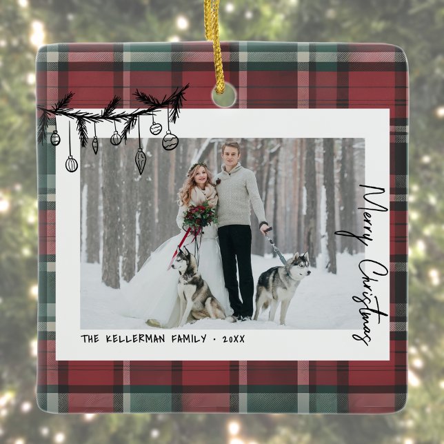 Hand Drawn Whimsical Christmas Photo Ceramic Ornament (Hand Drawn Whimsical Christmas Photo Ceramic Ornament )