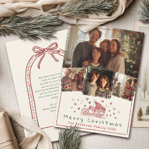 Hand Drawn Whimsical Christmas Truck 4 Photo Holiday Card