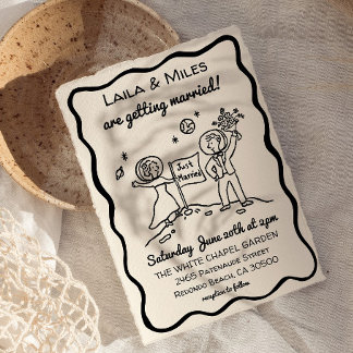 Hand Drawn Whimsical cosmic moon wedding invite