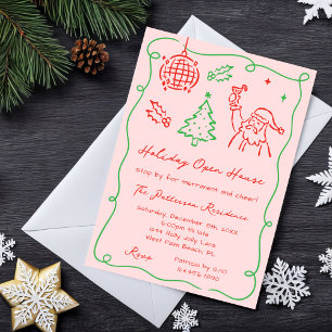 Hand Drawn Whimsical Doodle Christmas Open House Invitation