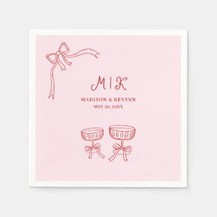 Hand Drawn Whimsical Doodle Red Pink Wedding Napkin