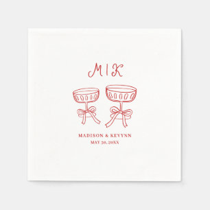 Hand Drawn Whimsical Doodle Red Wedding Napkin