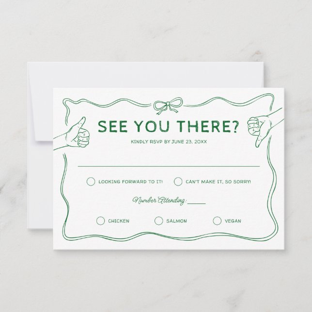 Hand Drawn Whimsical Doodle Wedding RSVP Card (Front)