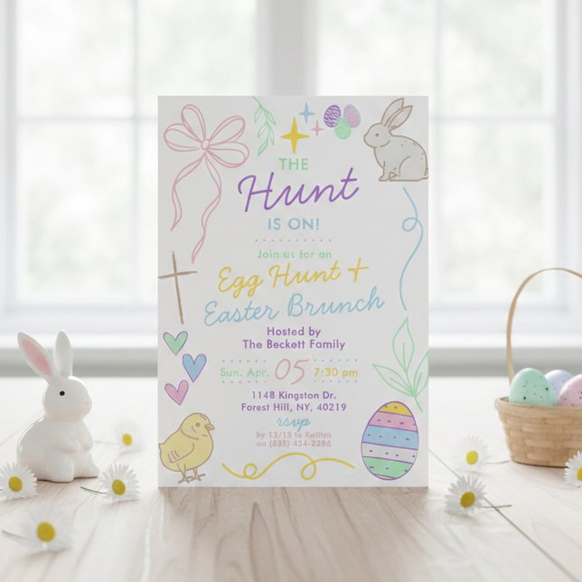 Hand Drawn Whimsical Doodles Easter Party Invitation (Creator Uploaded)