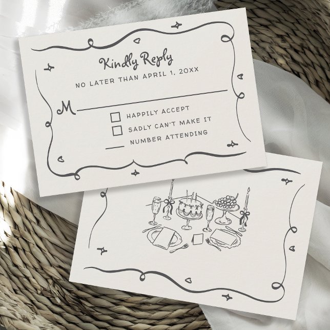 Hand Drawn Whimsical Doodles Wavy Frame RSVP Card (Creator Uploaded)