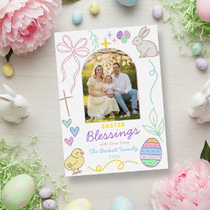 Hand Drawn Whimsical Easter Photo Arch Holiday Card