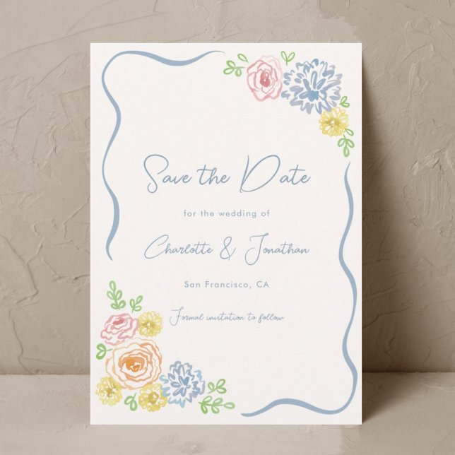 Hand Drawn Whimsical Floral Pastel Wedding  Save The Date (Creator Uploaded)
