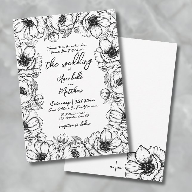Hand Drawn Whimsical Floral Wedding Invitation (Hand Drawn Whimsical Floral Wedding Invitation)