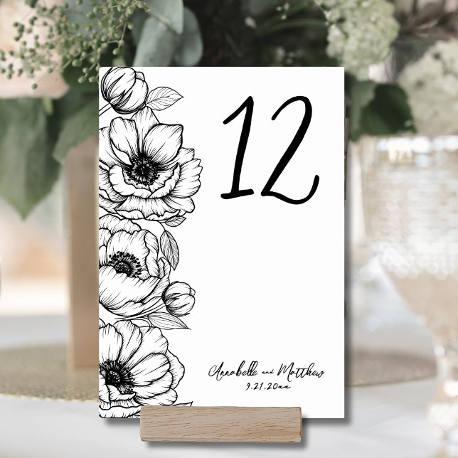 Hand Drawn Whimsical Floral Wedding Table Number (Hand Drawn Whimsical Floral Wedding Table Number )