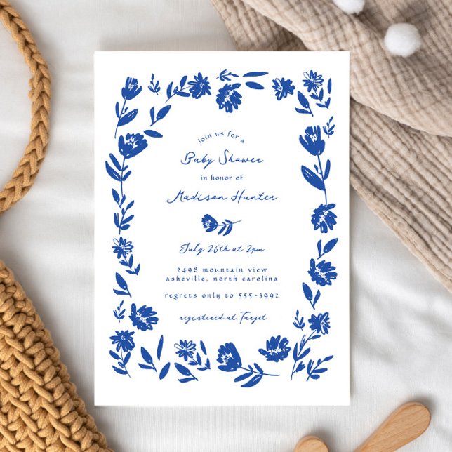 Hand Drawn Whimsical Flower Border Baby Shower Invitation (Creator Uploaded)