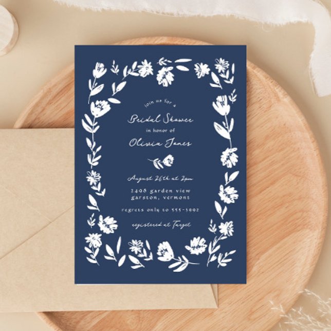 Hand Drawn Whimsical Flower Border Bridal Shower Invitation (Creator Uploaded)