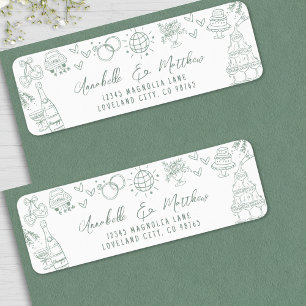 Hand Drawn Whimsical Green Wedding Return Address Label