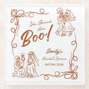 Hand Drawn Whimsical Halloween Bridal Shower Glass Coaster