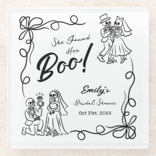 Hand Drawn Whimsical Halloween Bridal Shower Glass Coaster