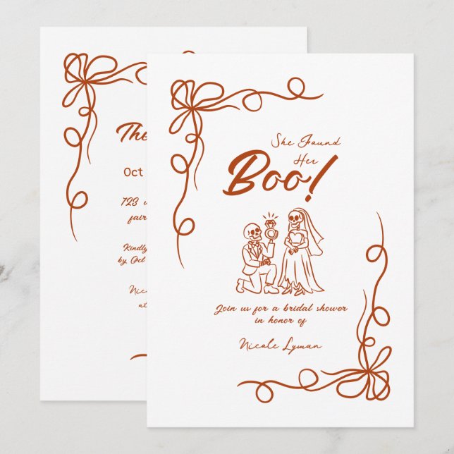 Hand Drawn Whimsical Halloween Bridal Shower Invitation (Front/Back)