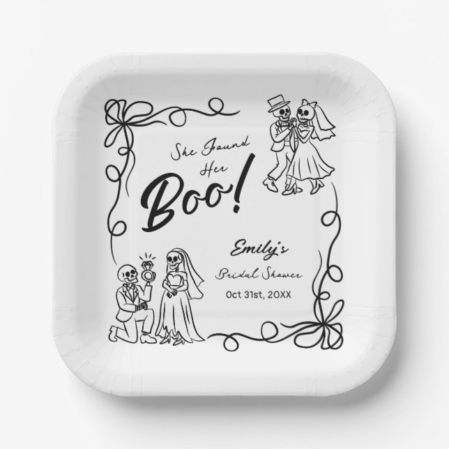 Hand Drawn Whimsical Halloween Bridal Shower Paper Plate (Front)