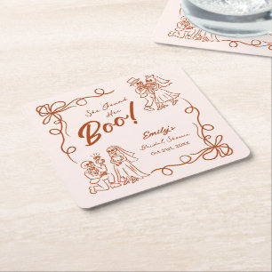 Hand Drawn Whimsical Halloween Bridal Shower Square Paper Coaster